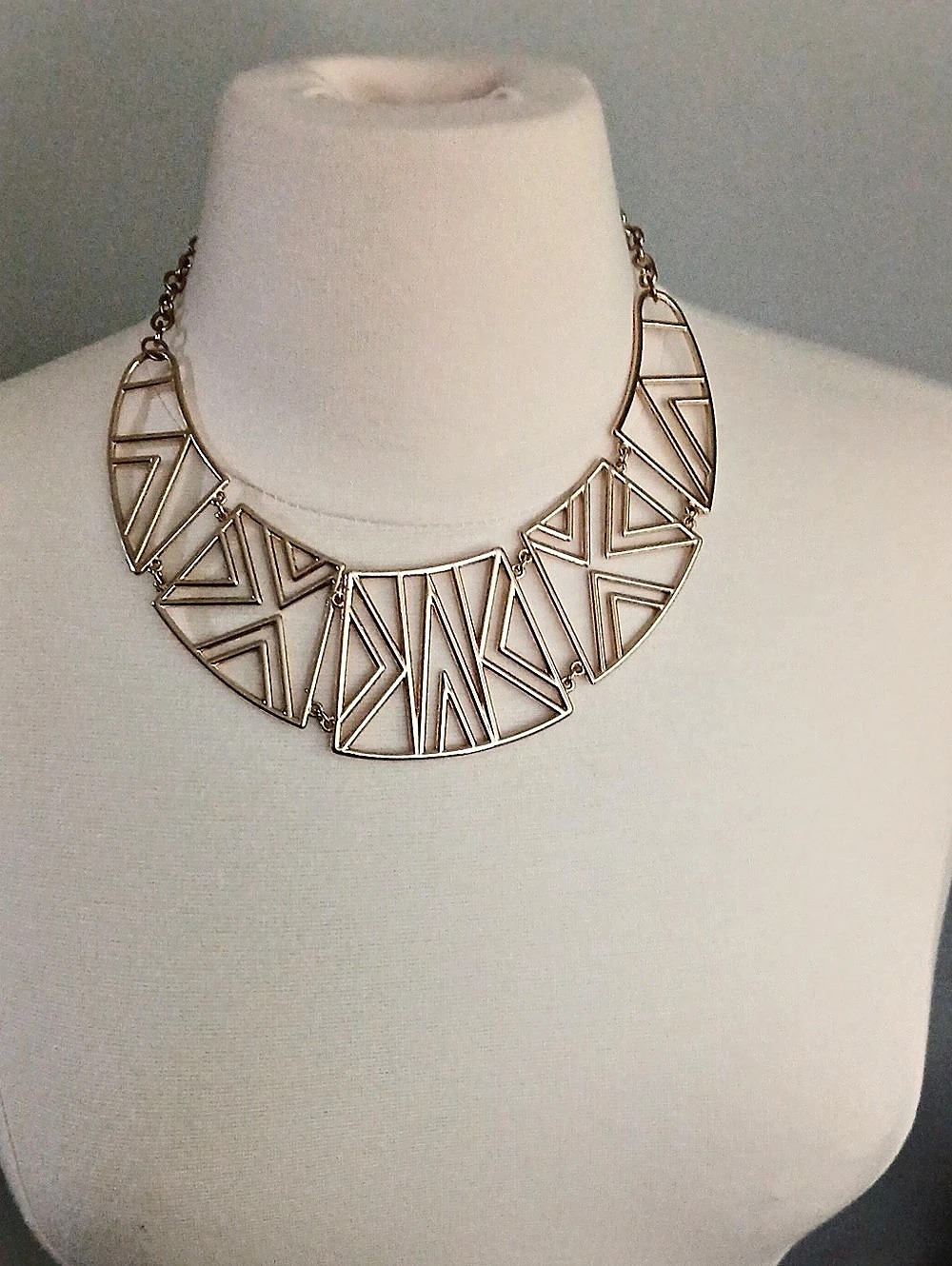 Geometric Statement Necklace in Gold & Black Like New